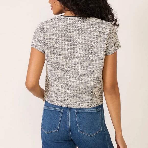 NWT Evereve Margot Tweed Short Sleeve Cardigan Jacket in Cream Black Size Small - Picture 3 of 11